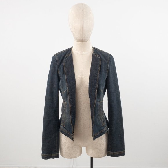 Nordstrom 90s M Cotton Stretchy Moto Jean Jacket - Picture 10 of 14